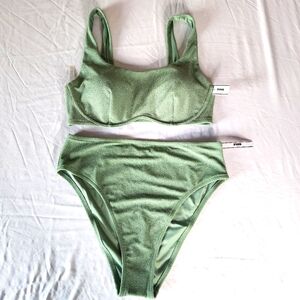 PINK Victoria's Secret Swim NWT Green Metallic 2 Piece Bikini XXL $69.90 New